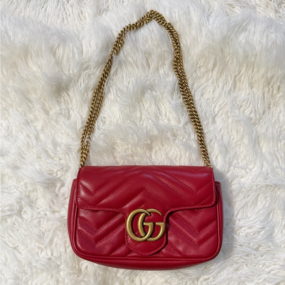 Gucci Red Crossbody Bag with Gold Chain
